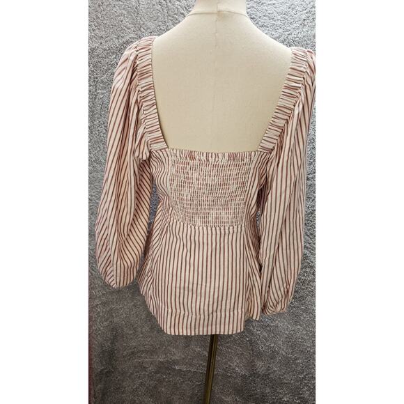 CABI Carnival Top Puff Sleeve Red White Stripe Smock Back Shirt 5890 Small 2 4 - Picture 3 of 5